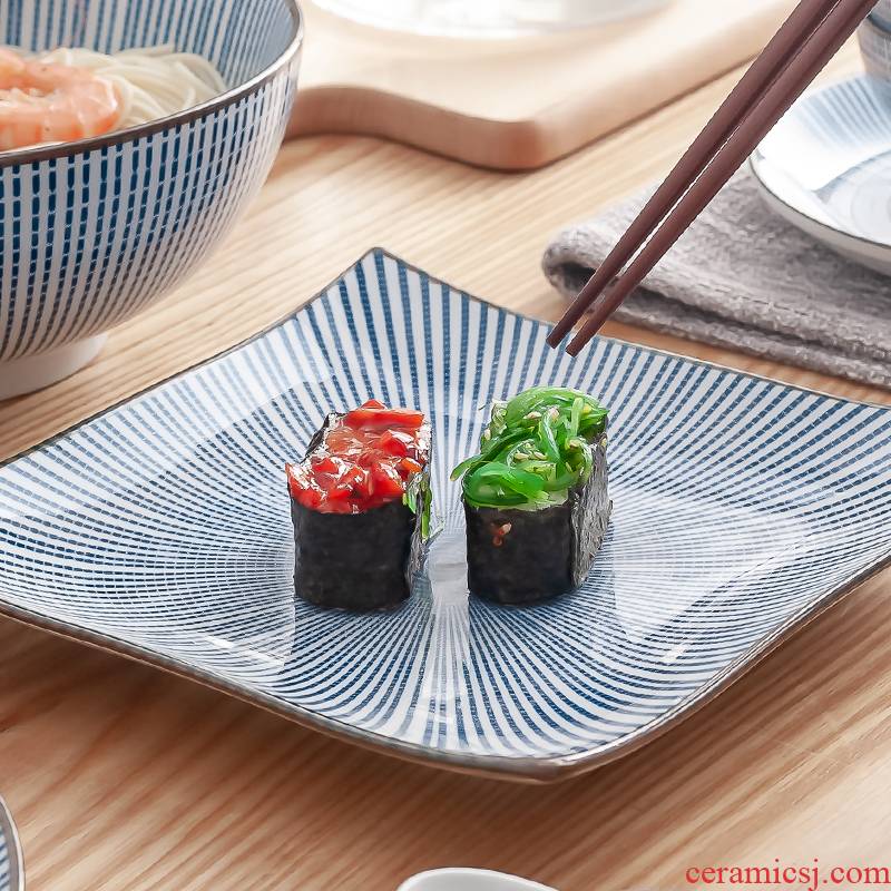 The use of a single combination tableware suit dish household jobs Japanese vintage stripe dishes son always use ceramic Bowl