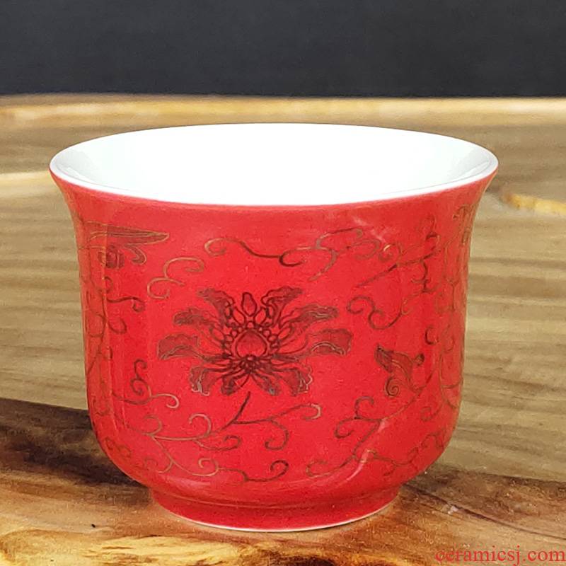 Creative household ceramic tea cups red decorative pattern glass master cup single cup tea bowl sample tea cup cup