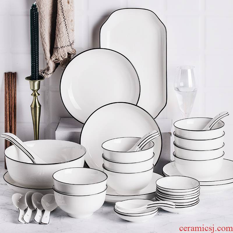 Nordic ceramic bowl chopsticks, spoons, microwave oven plate eat bowl combined Japanese dishes suit