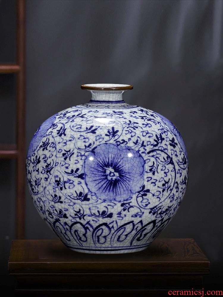Jingdezhen ceramics pomegranate bottles of hand draw archaize up furnishing articles of Chinese blue and white porcelain vases, flower arrangement sitting room adornment