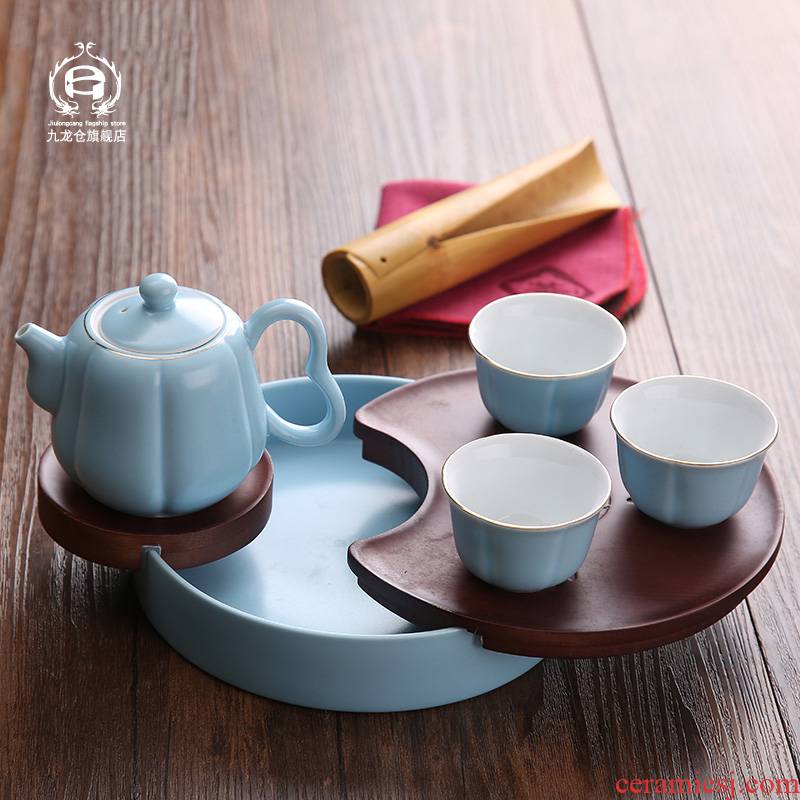 DH jingdezhen ceramic tea set kung fu tea set modern travel portable bag the whole household mini little teapot