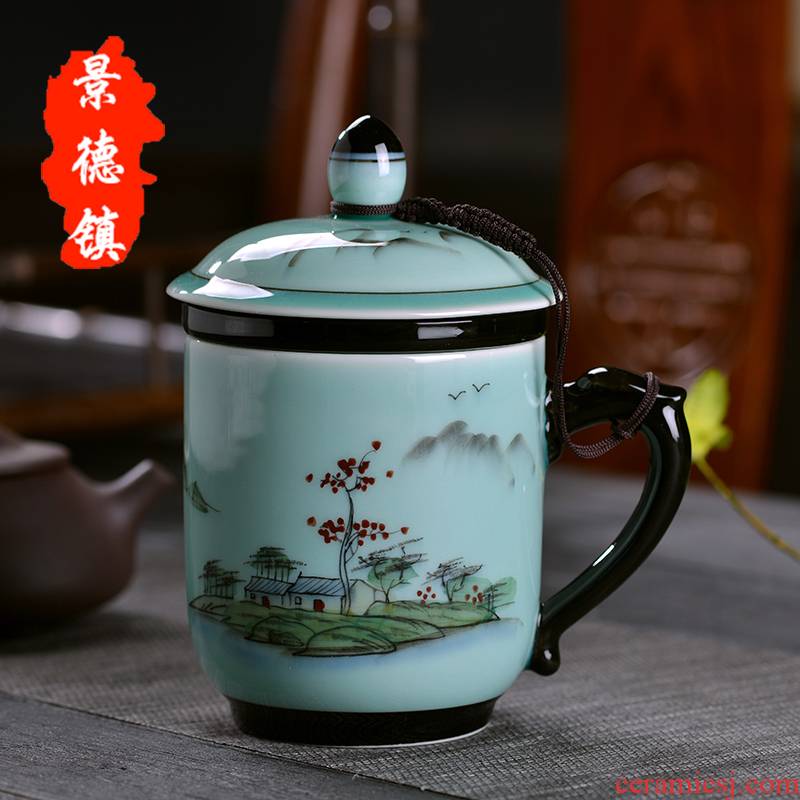 Jingdezhen all hand - made ceramic cup with cover filter cup tea cup household glass office gift mugs