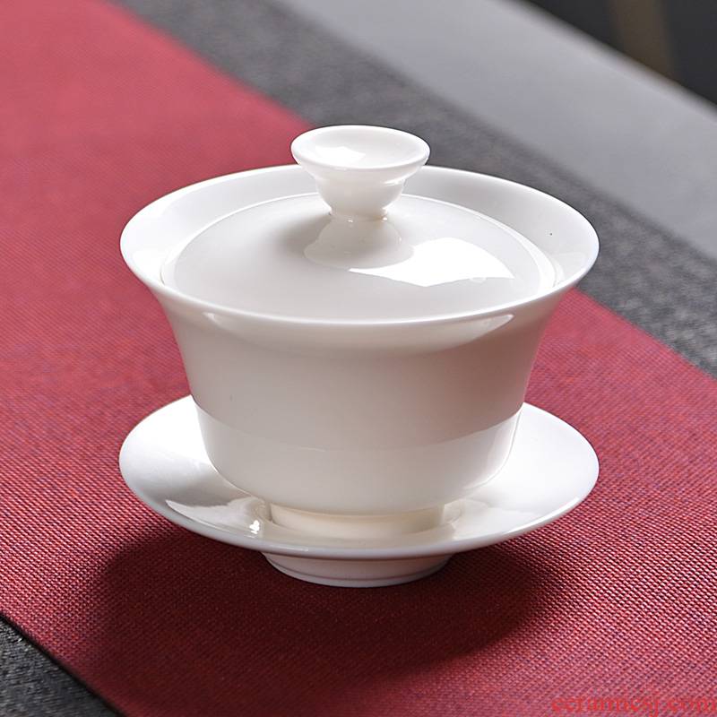 You implement the new dehua white porcelain tureen tea cups of household ceramics only three bowl kunfu tea tea cover cup
