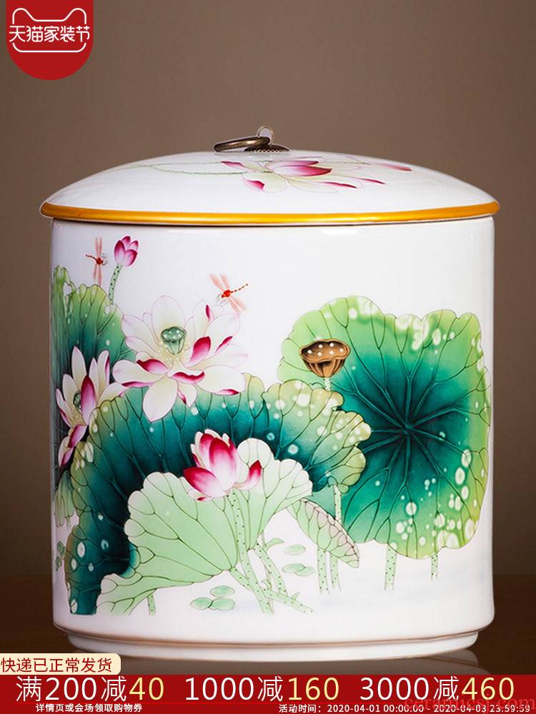 Jingdezhen ceramics new Chinese pu 'er tea box sealed storage tanks with large pot tea tea storehouse