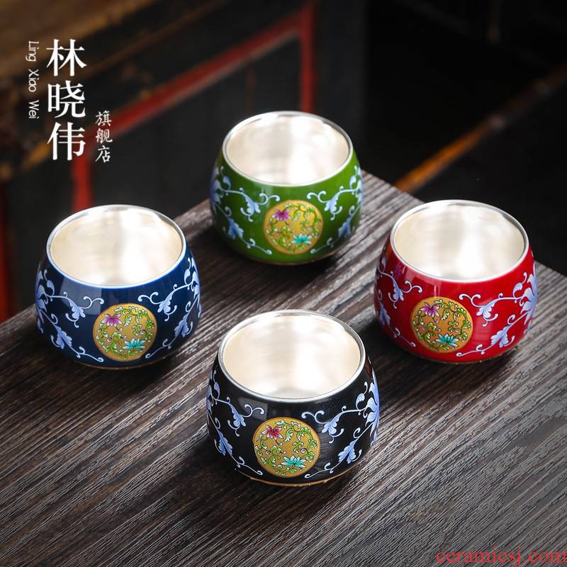 999 sterling silver, silver cup jingdezhen ceramic cups silver colored enamel coppering. As kung fu tea cups master cup single CPU