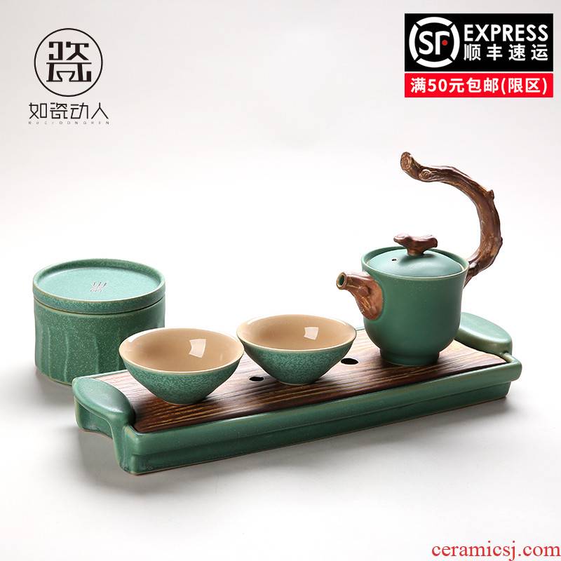 Japanese coarse pottery kung fu tea set home a pot of restoring ancient ways is two cups of creative five lines of portable dry tea set tea service