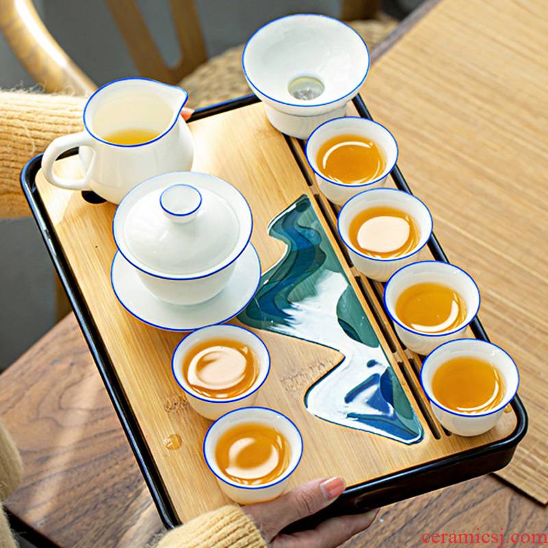 Really sheng kung fu tea set office home Japanese small tea tray was white porcelain teapot teacup ceramic thin tire mercifully
