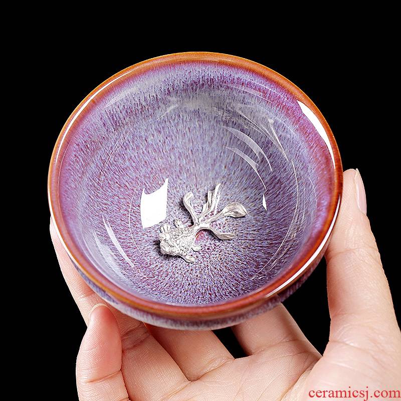 Variable temmoku built light silver cup ceramic tea masters cup, single silver masterpieces zodiac dou bowl