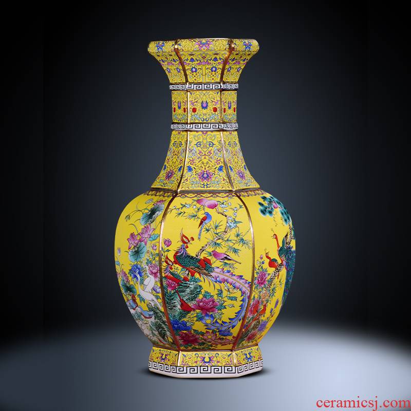 Jingdezhen ceramics imitation antique colored enamel vase furnishing articles sitting room of Chinese style household flower arranging TV ark, adornment