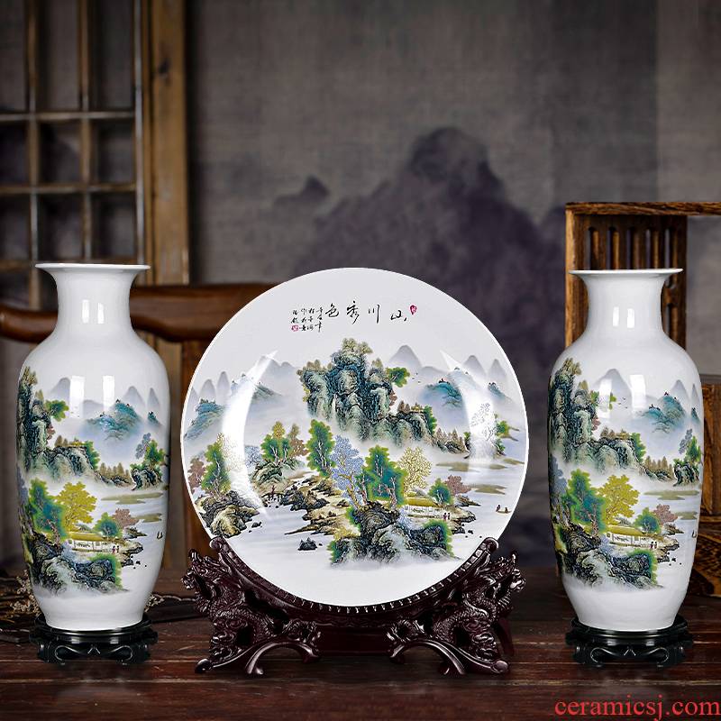 Jingdezhen ceramics flower vase three - piece furnishing articles home sitting room ark, dry flower adornment large - sized cb79