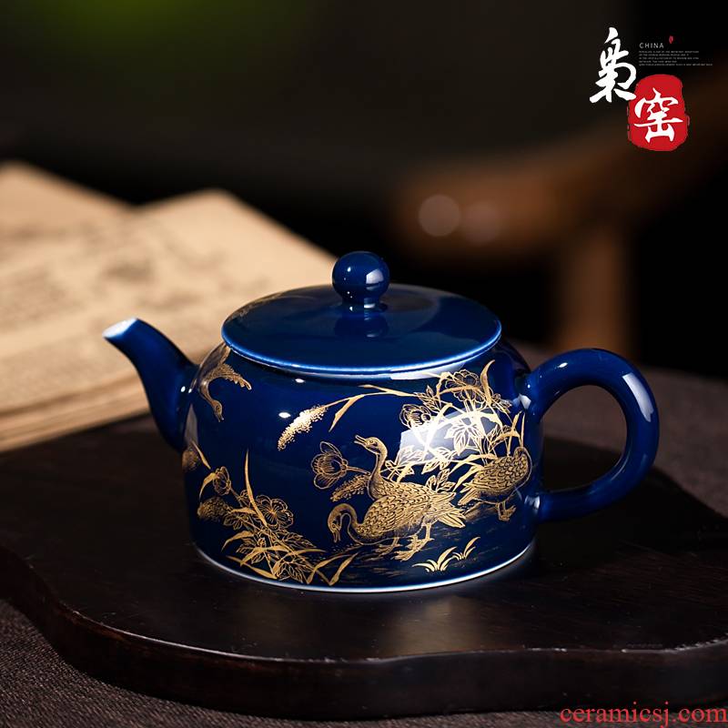 Jingdezhen ji blue glaze ceramic teapot household teapot hand - made kung fu tea set manually make tea, filtering the teapot