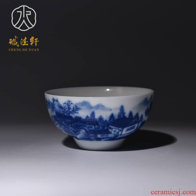 Cheng DE hin kung fu tea set, jingdezhen blue and white single pure hand - made ceramic cup ultimately responds cup 184 landscape