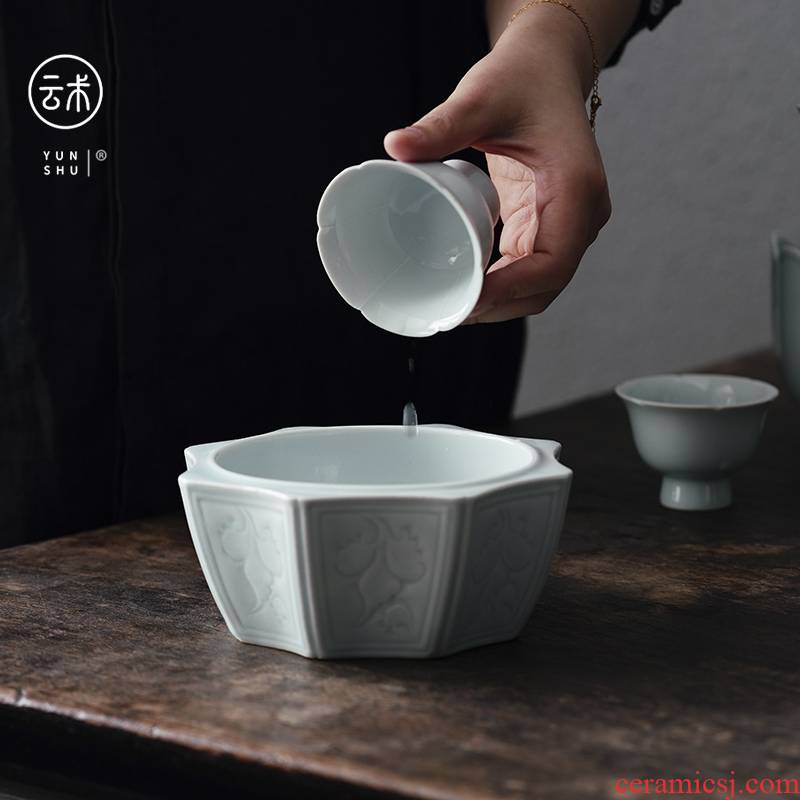 Art of jingdezhen imitation song dynasty style typeface of cloud shadow blue all hand carved kung fu tea tea to wash in hot water writing brush washer cylinder accessories