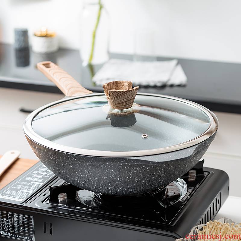 Porcelain soul titanium frying pan home cooking pot of maifan stone kitchen'm burning gas is induction cooker with cover POTS