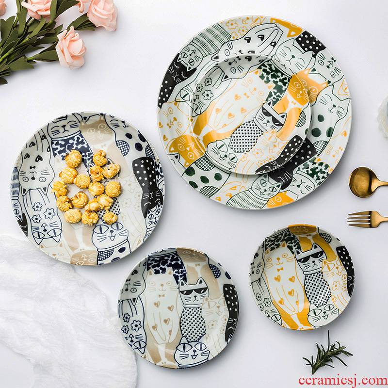 Creative Japanese tableware ceramic bowl dish dish city cat home rice bowls bowl rainbow such as bowl dish dish soup plates