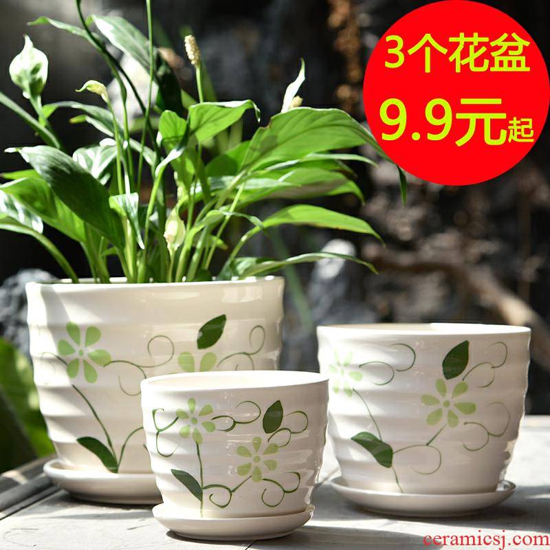 Flowerpot ceramic creative move large clearance specials with extra large tray household more than other meat wholesale flower pot