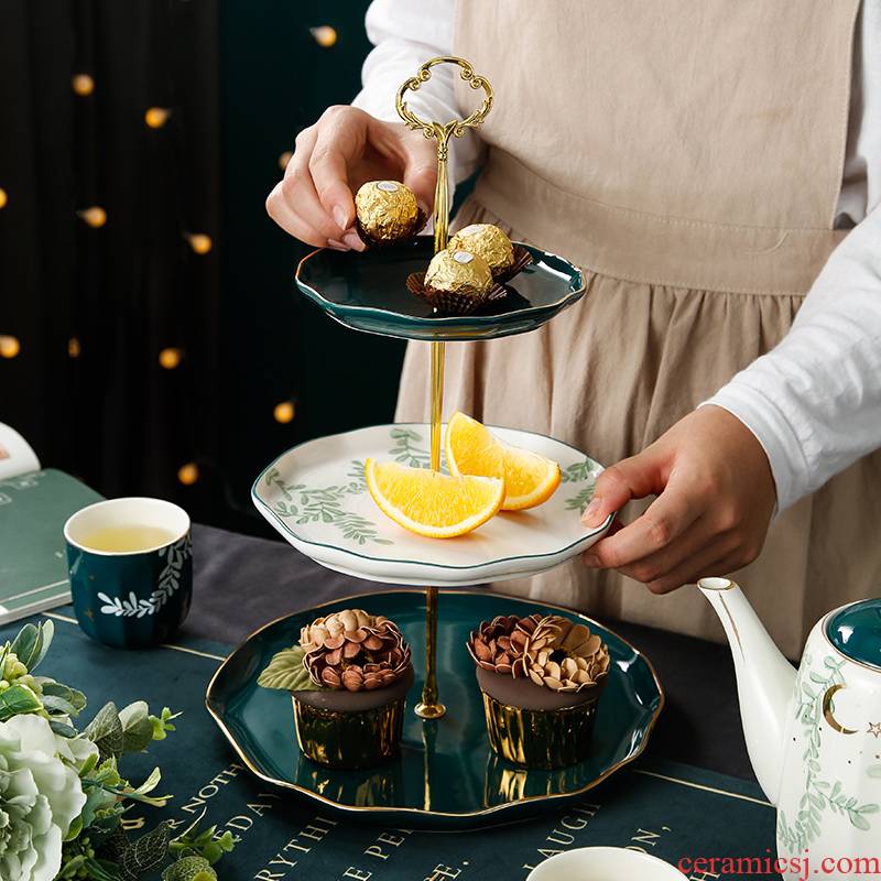 Boreal Europe style light fruit bowl home sitting room key-2 luxury double ceramic cake plate of three the layers of afternoon tea dessert cutlery sets