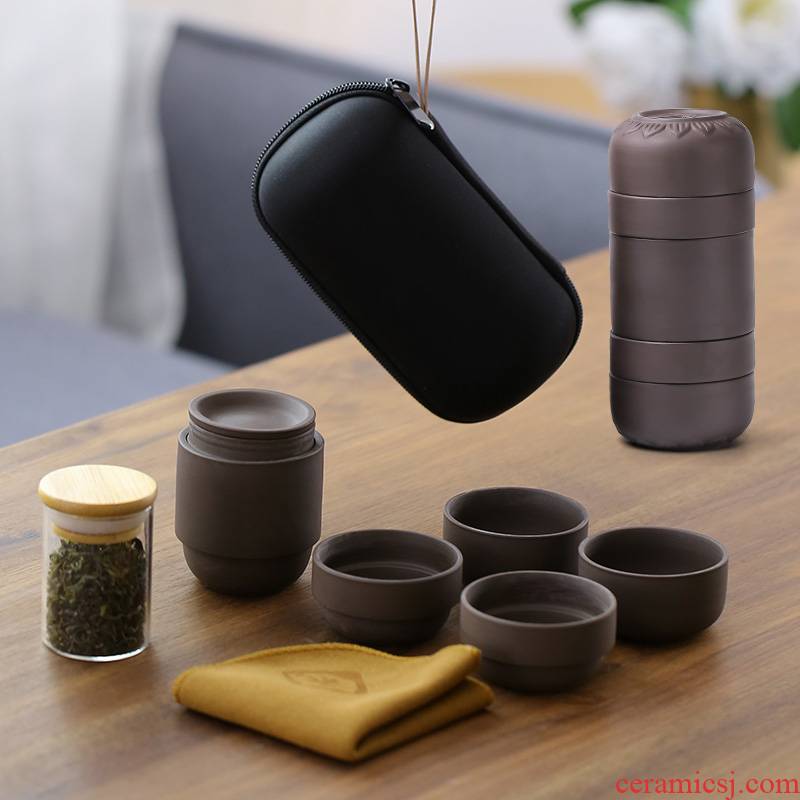 Violet arenaceous travel tea set is suing portable one receive package to crack a pot of kung fu tea set fourth