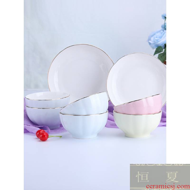 Pink for household jobs 10 the packed dishes suit Japanese ceramic bowl chopsticks dishes ceramic rice bowl