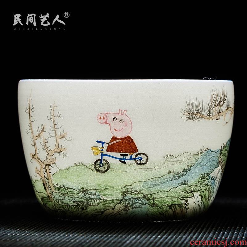 Manual hand - made teacup jingdezhen ceramics cup pig paggy master page cup water chestnuts social one cup of spring outing