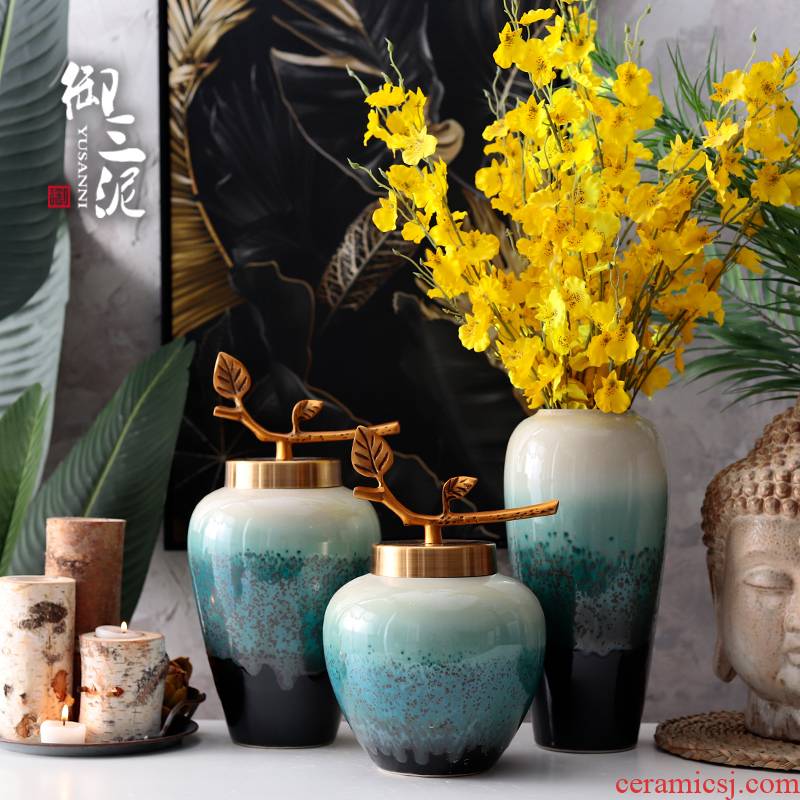 I and contracted sitting room of the new Chinese style flower arranging desktop home furnishing articles dried flower adornment European ceramic glaze vase