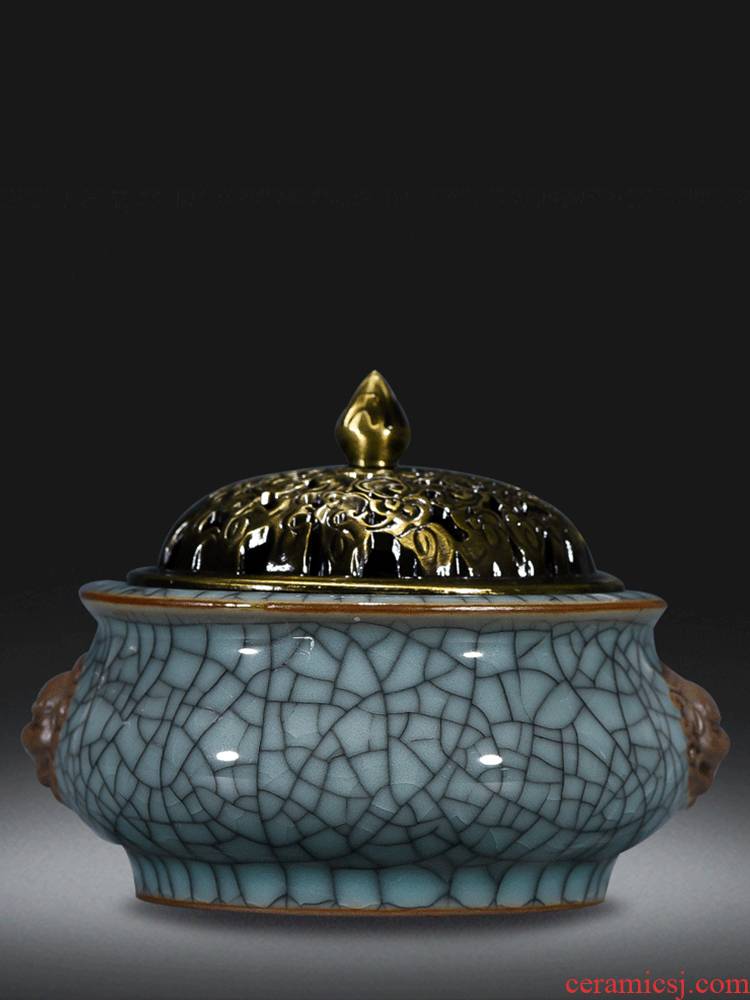 Jingdezhen ceramics archaize crack lion alloy cover censer household sandalwood aroma stove sitting room place