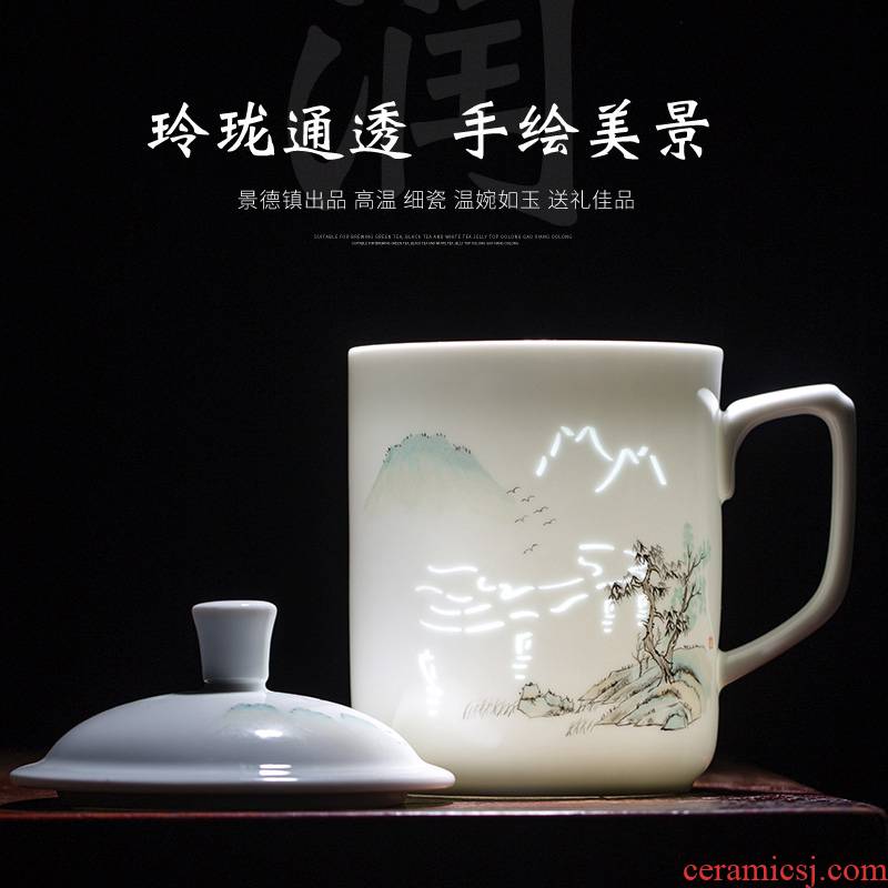 Hand made exquisite office cup of jingdezhen porcelain famille rose porcelain cups with cover large household glass tea cup