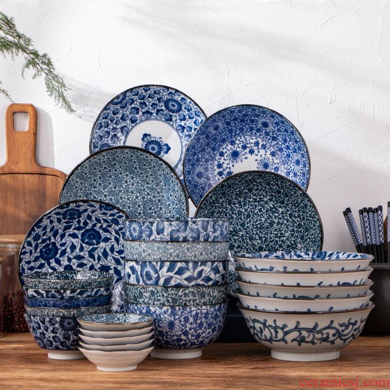 Classic and Japan imports under the glaze color combination of blue and white decorative household individuality creative ceramic bowl dish dish suits for