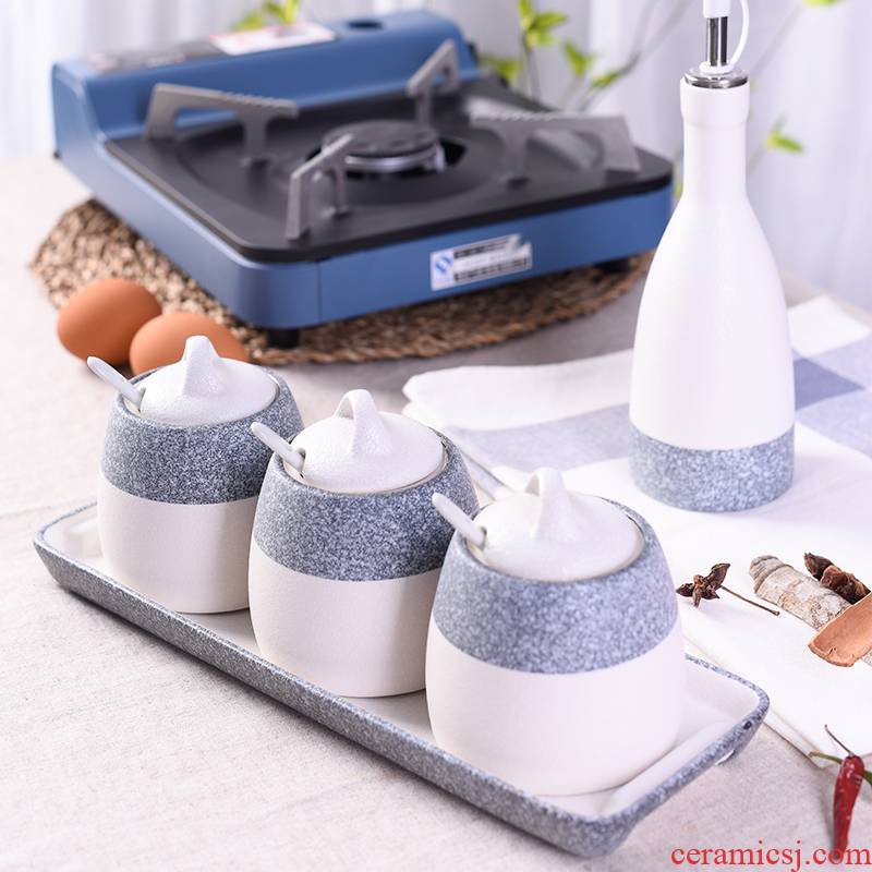 Japanese creative necessities ceramics flavor pot set kitchen multi - functional household seasoning bottle combination