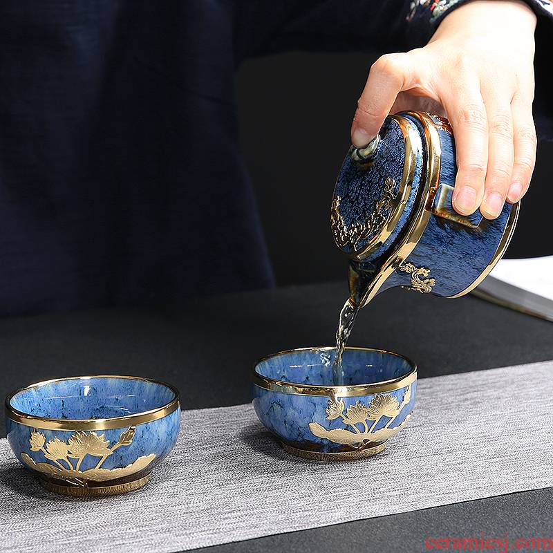 Ceramic crack of a pot of the 223 cup portable travel kung fu tea set is suing teapot with gift box