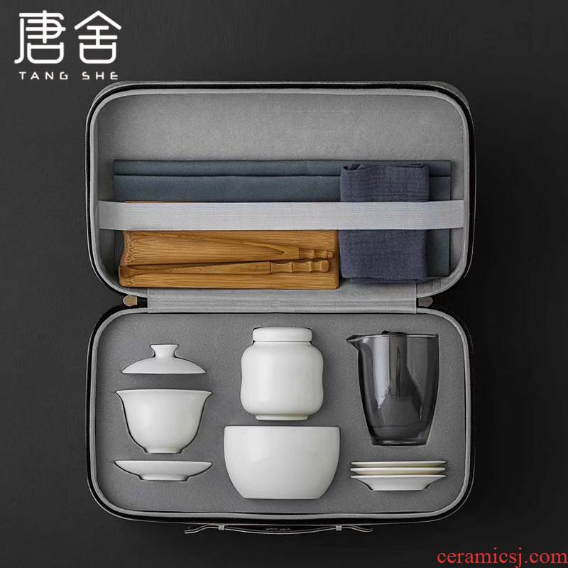 Don difference up travel ceramic tea set suit portable bag white porcelain kung fu tea set of office home tea art would