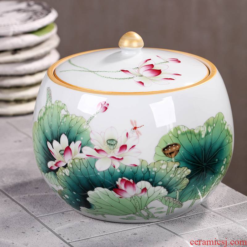 Jingdezhen ceramic pot of tea caddy fixings big yards seal pot large household storage tank puer tea cake storage tanks