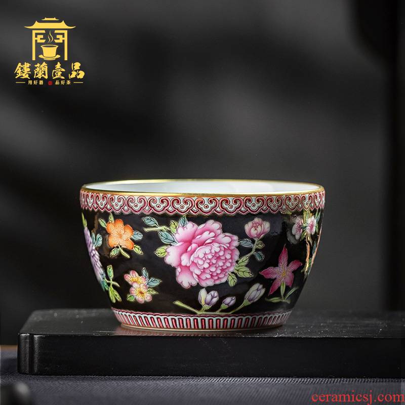 All hand pastel black flowers master single CPU jingdezhen ceramic kung fu tea set large sample tea cup tea bowl