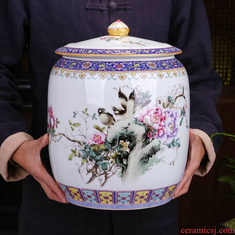 Extra large colored enamel puer tea save cylinder of jingdezhen ceramics barrels store tea caddy fixings tea tea accessories