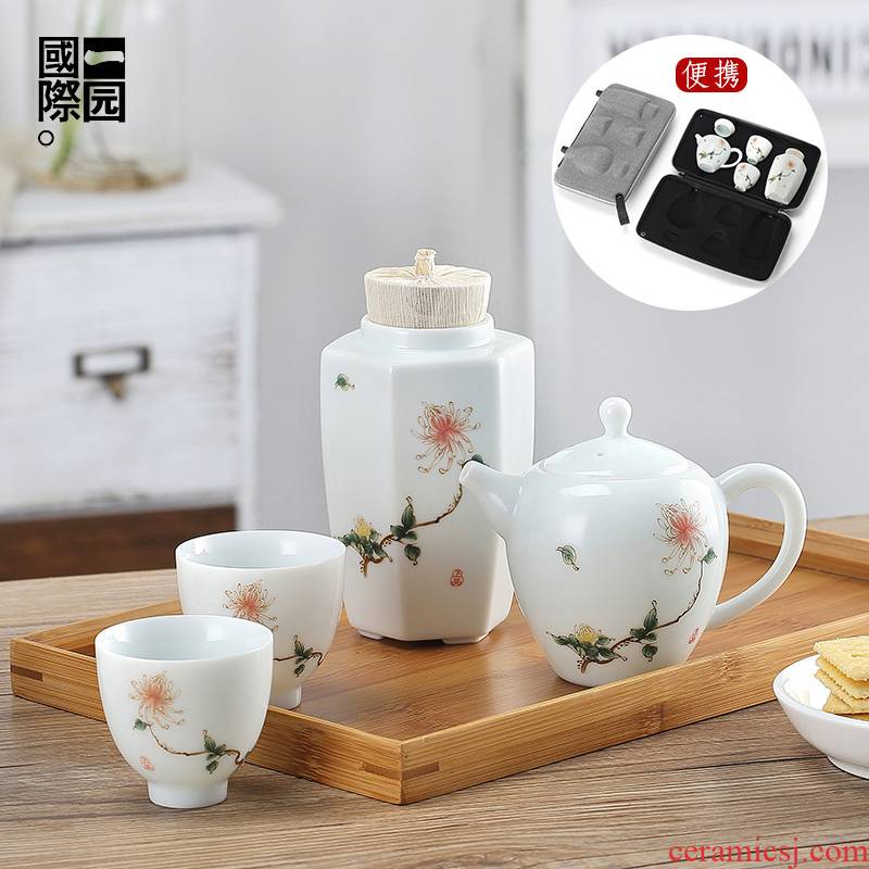Contracted kung fu tea set home portable set of ceramic teapot teacup caddy fixings is suing travel