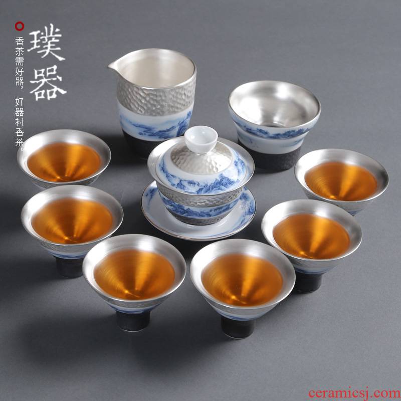 Tea set home tasted silver gilding kung fu Tea tureen teapot gift set ceramic teapot lamp that a complete set of Tea cups
