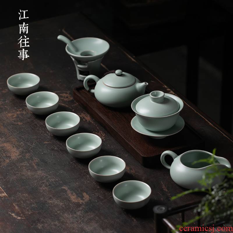 Jiangnan past your up kung fu tea set suit Japanese household contracted the teapot tea cups tureen ceramic package
