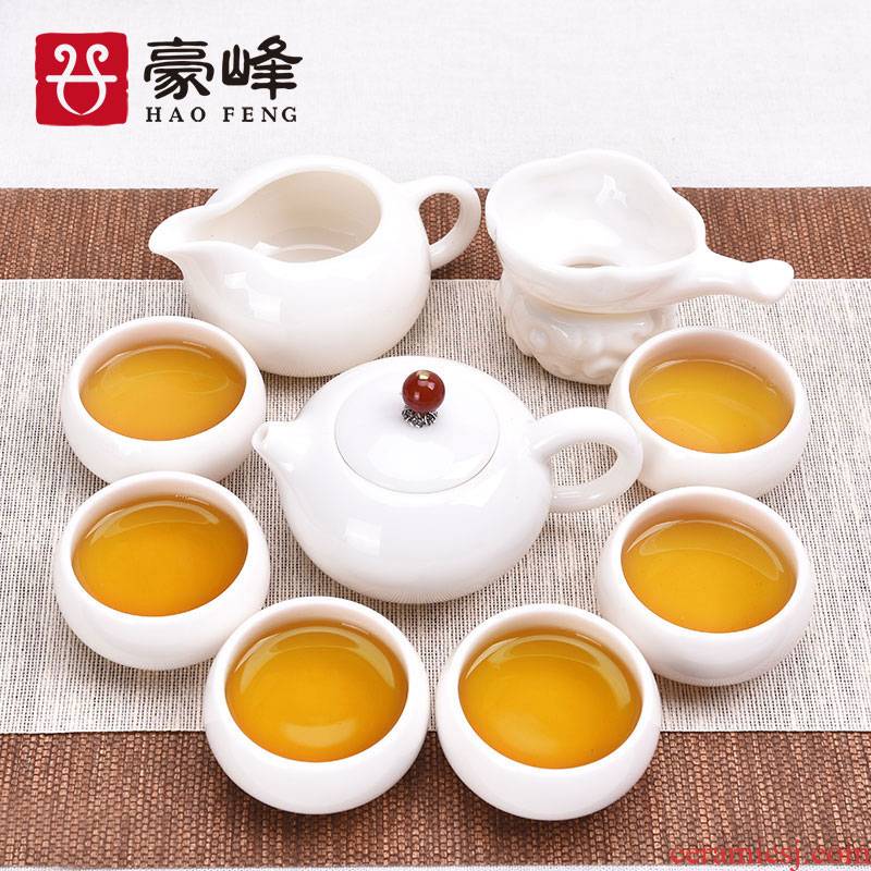 HaoFeng dehua porcelain white porcelain kung fu tea set jade teapot teacup tureen home office of a complete set of gift box