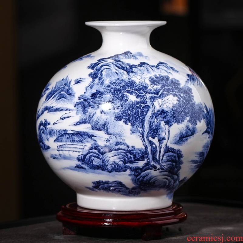 Jingdezhen ceramics landscape painting the blue and white porcelain vase furnishing articles sitting room TV ark, antique flower arranging household act the role ofing is tasted