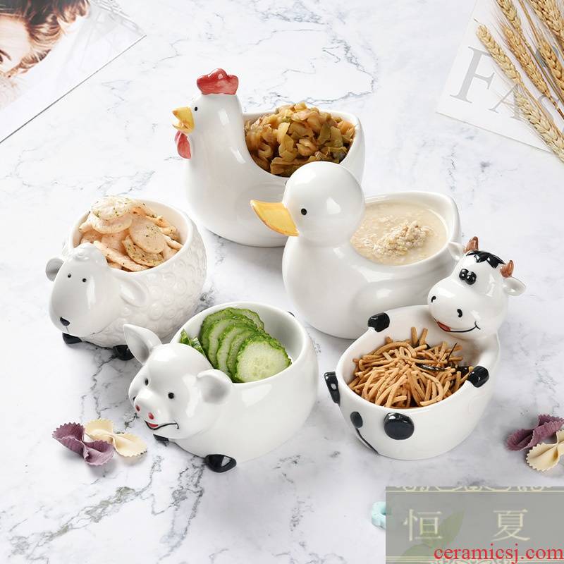 Creative household tableware ceramic bowl suit girl heart Q of students' individuality, lovely children single side dish bowl dish