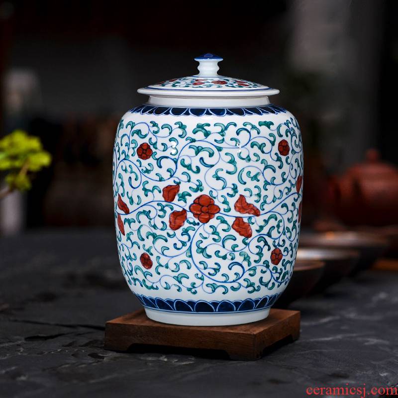 Antique porcelain porcelain of jingdezhen ceramics youligong seal pot home decoration furnishing articles caddy fixings household size