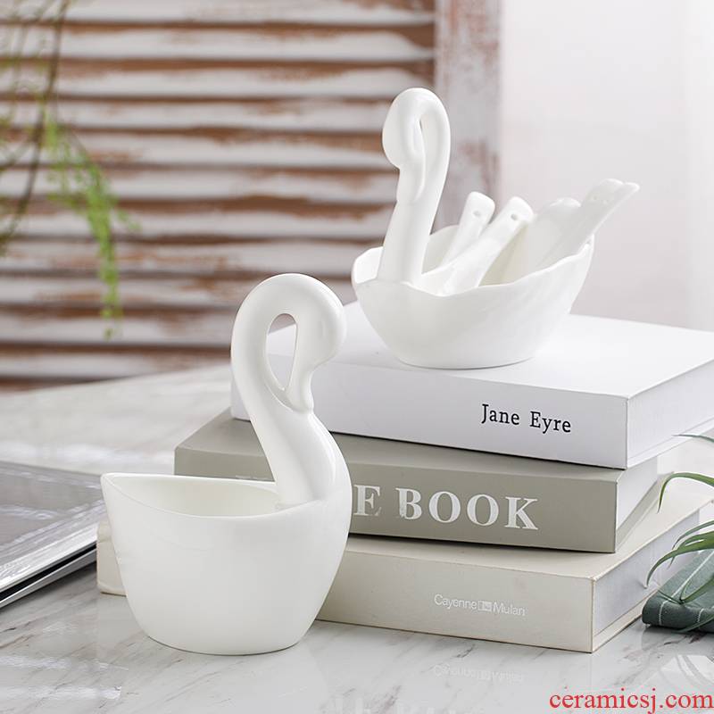 Ceramic tube ipads China household spoon tube kitchen chopsticks spoons receive shelf whooper swans basket furnishing articles