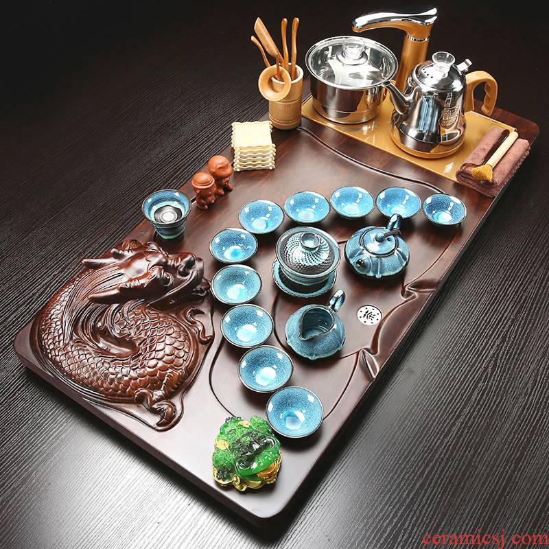 Violet arenaceous kung fu tea set home ceramic teapot teacup electric magnetic furnace tea tea solid wood tea tray