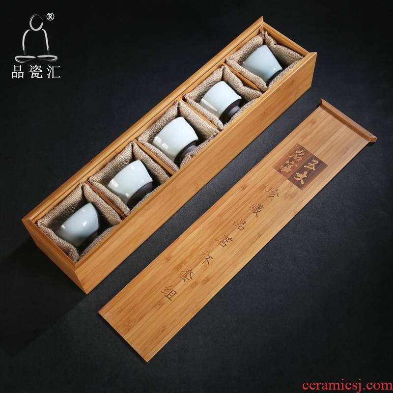 The Product guanyao cups of rice white porcelain sink sample tea cup bamboo gift box CPU master cup tea set suit but small tea cups