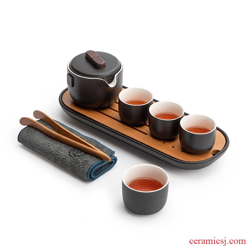 Mr Nan shan JianYi crack cup a pot of 2 cup travel portable kung fu tea set coarse pottery teacup tea tray