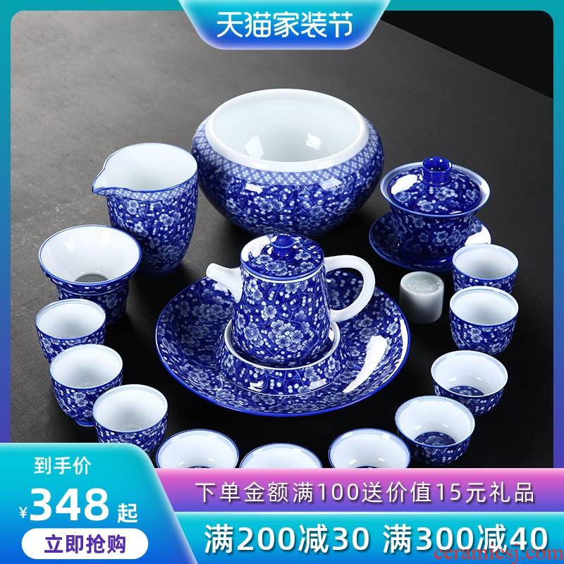 Kung fu tea set suits for domestic high - grade gift boxes restoring ancient ways of blue and white porcelain ceramic tureen tea cup set the teapot