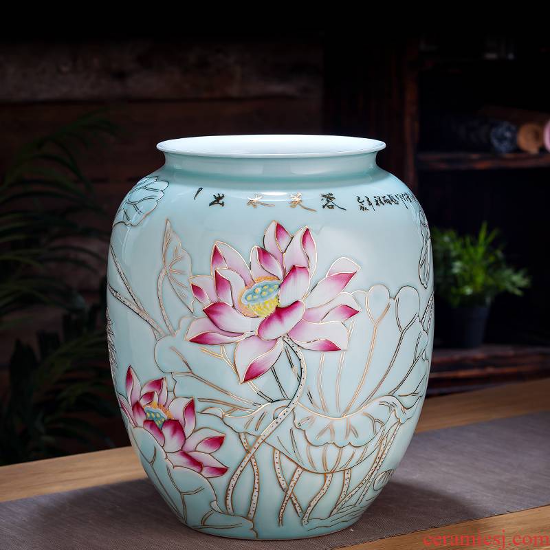 Jingdezhen ceramics of large vase furnishing articles flower arranging hand - made paint Chinese rich ancient frame decoration large living room