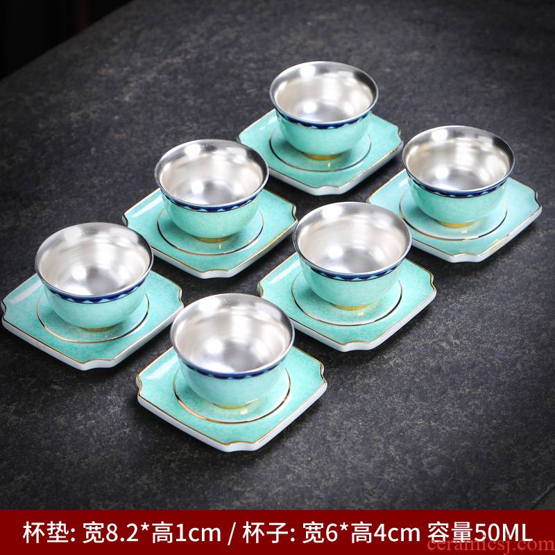 Tasted silver gilding sample tea cup single CPU master cup Japanese blue and white porcelain cup mat kung fu tea tea cup cup