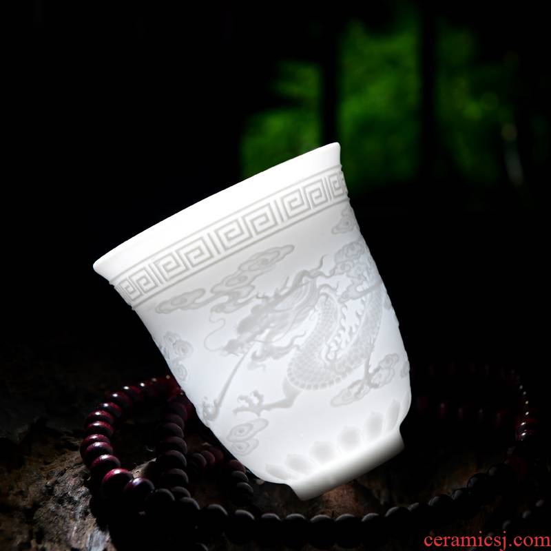 White porcelain kung fu tea tea master cup single CPU manual sample tea cup of tea to open, longfeng cup household ceramic tea set