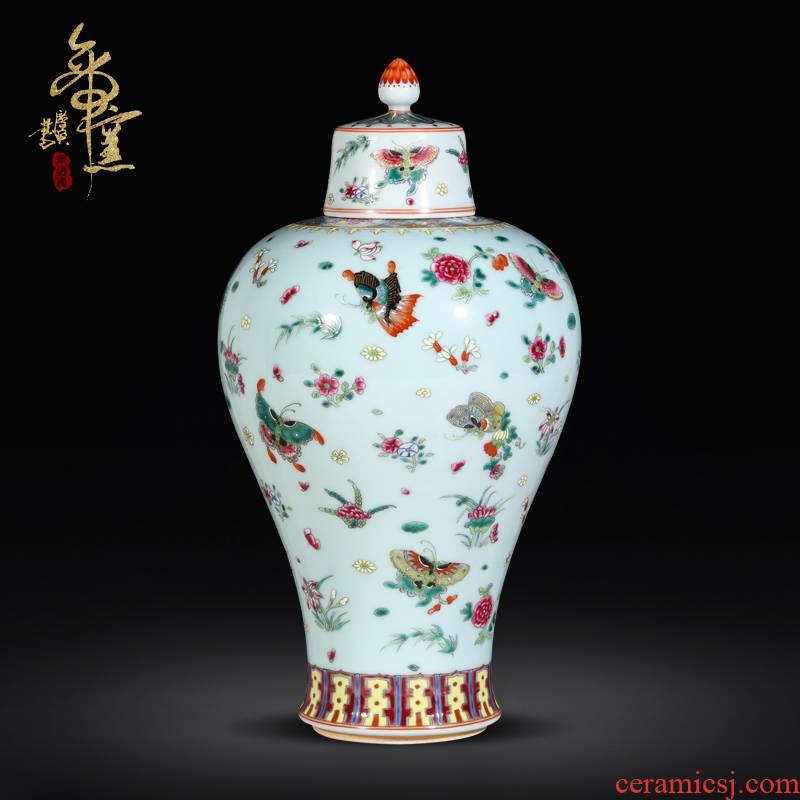 Jingdezhen imitation the qing antique collection hand - made famille rose porcelain cover tank best butterfly tattoo Chinese style living room decoration vase furnishing articles